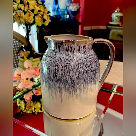 Teleflora Purple-Blue Drip Glazed Ceramic White Pitcher Vase Flower Art Pottery - Picture 3 of 13